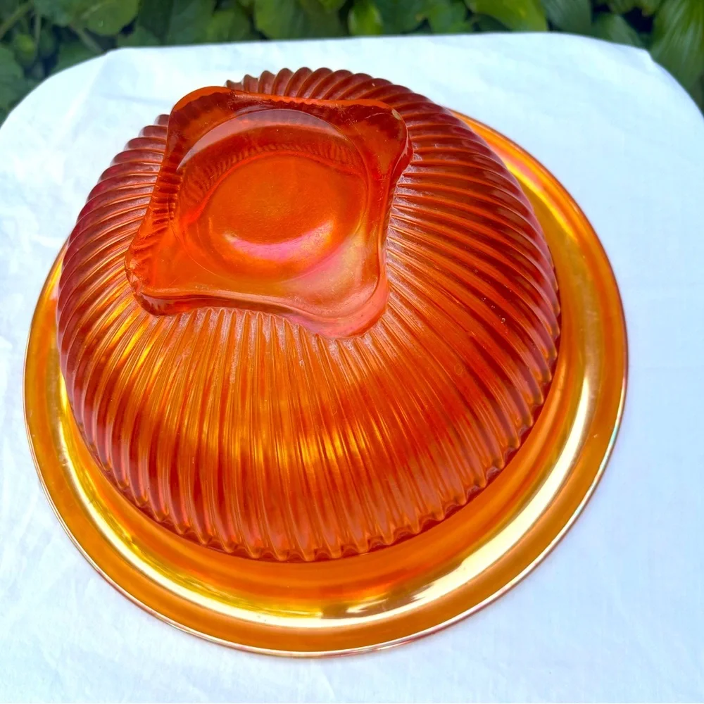 Vintage Federal Glass Orange Carnival Glass Rolled Edge Bowl 11 1/2